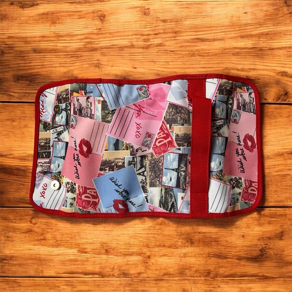 Lancôme Travel Cosmetic Organizer • Postcard Print • Red Trim Multi-Pocket Roll - Picture 2 of 3